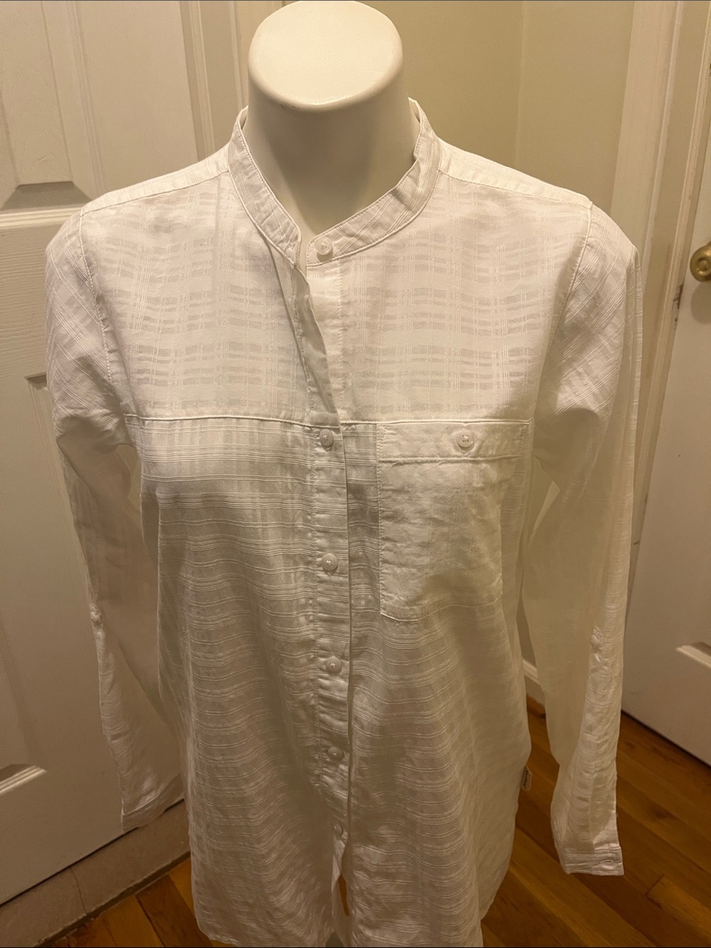 Exofficio White Textured Mandarin-Collar Button Front Shirt